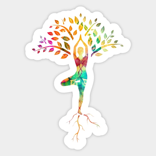 Yoga tree pose with Cosmic Pattern Design, Zen Meditation Sticker by logiamerch